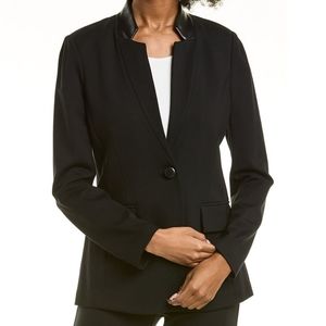 Black Leather Trim Blazer Jacket